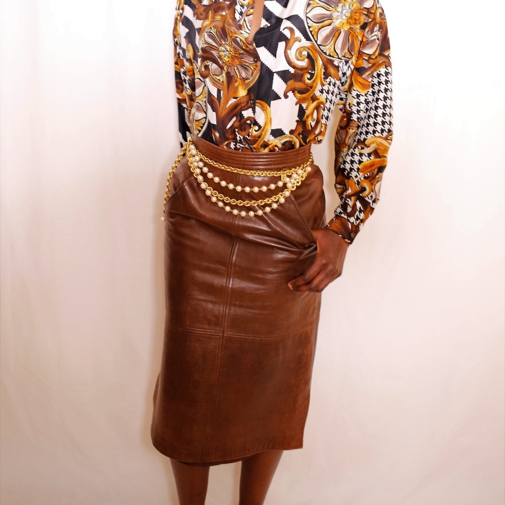 Brown Leather Skirt S